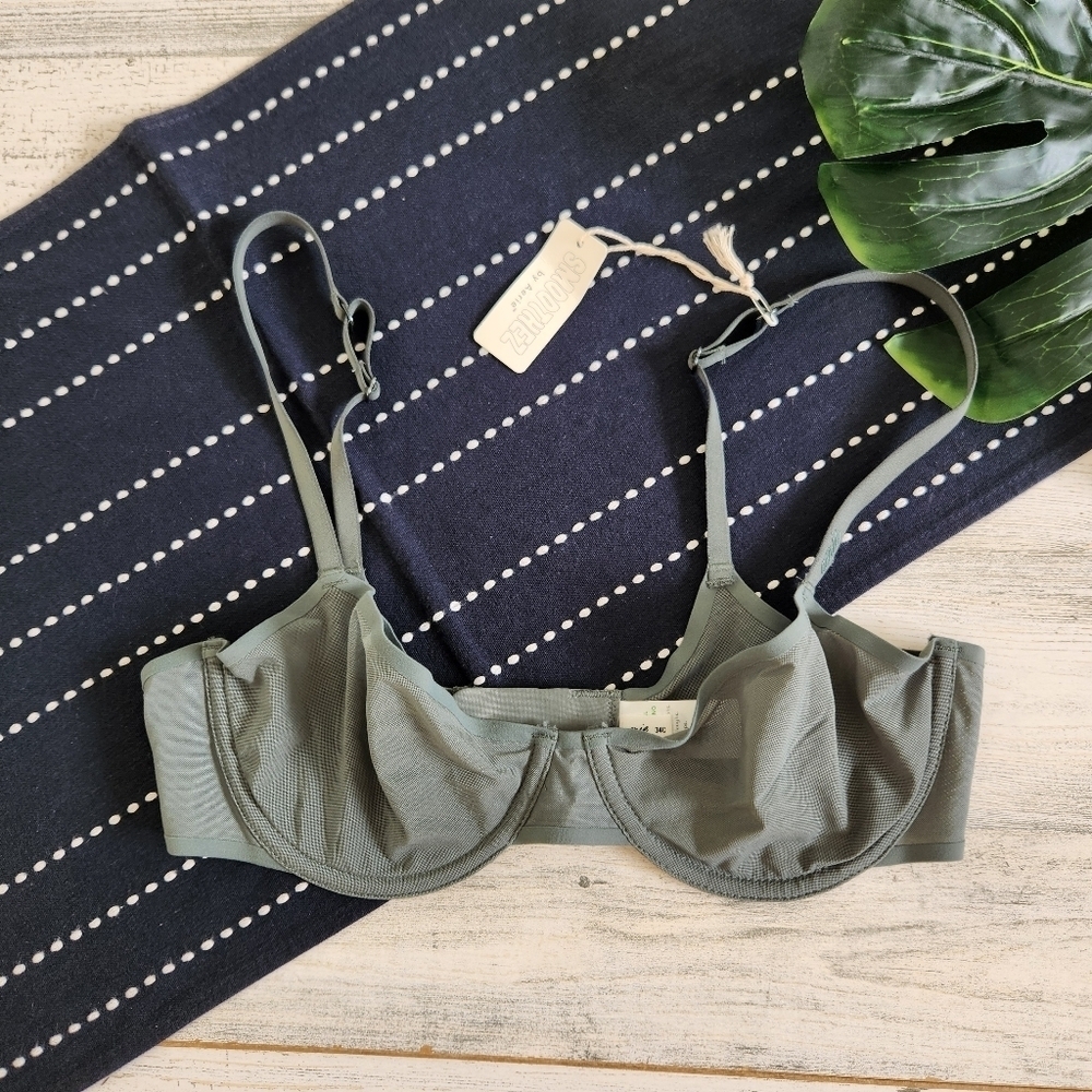 Aerie Smoothez Mesh Unlined Underwire Bra Green NWT 34C